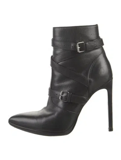 Pre-owned Saint Laurent Leather Moto Boots In Black
