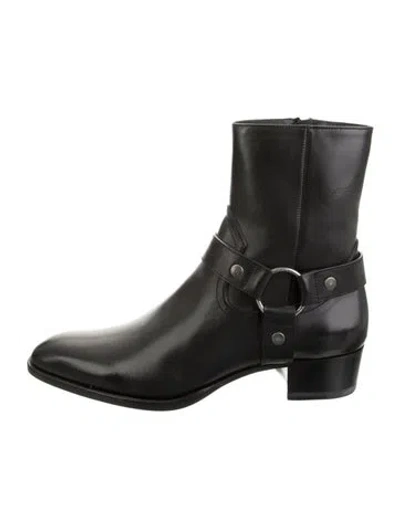 Pre-owned Saint Laurent Leather Moto Boots In Black