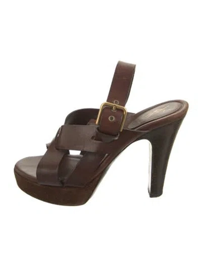 Pre-owned Saint Laurent Leather Mules In Brown