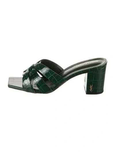 Pre-owned Saint Laurent Leather Mules In Green