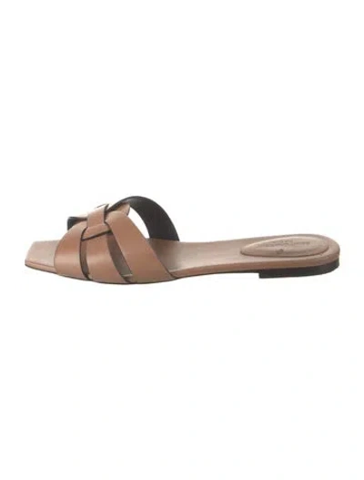 Pre-owned Saint Laurent Leather Mules In Neutrals