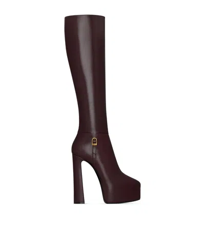 Saint Laurent Leather Nico Platform Boots 105 In Pink