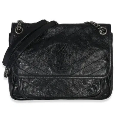 Pre-owned Saint Laurent Leather Niki Chain Satchel Medium In Black