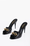 SAINT LAURENT LEATHER OPEN TOE MULES WITH CHAIN DETAIL HEEL 11 CM