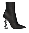 Saint Laurent Opyum Leather Pointy-toe Ankle Boots In Black