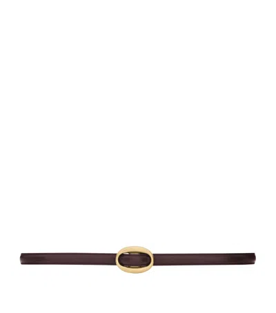 Saint Laurent Leather Oval Buckle Belt In Brown