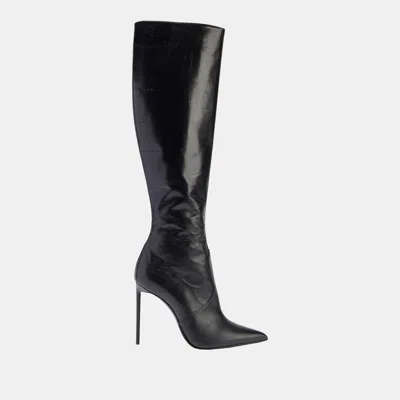 Pre-owned Saint Laurent Leather Over The Knee Boots Size 39 In Black