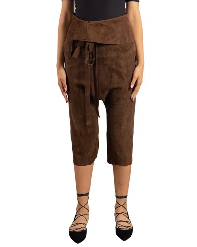 Saint Laurent Leather Pant In Brown