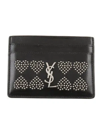 Pre-owned Saint Laurent Leather Patterned Card Holder In Black