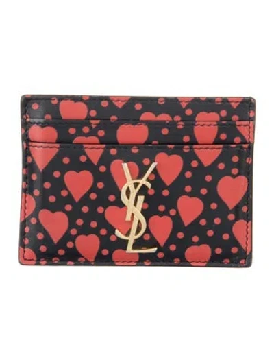 Pre-owned Saint Laurent Leather Patterned Card Holder In Black