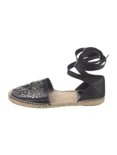 Pre-owned Saint Laurent Leather Patterned Espadrilles In Black