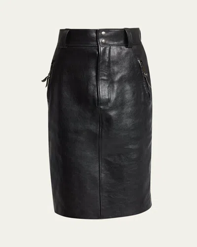 Saint Laurent Leather Pencil Skirt In Black