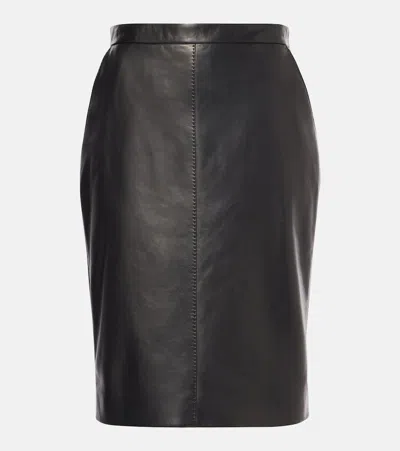 Saint Laurent Black Leather High Waist Pencil Skirt