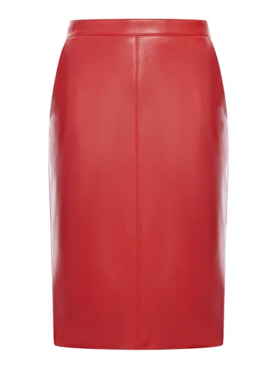 Saint Laurent Leather Pencil Skirt In Red