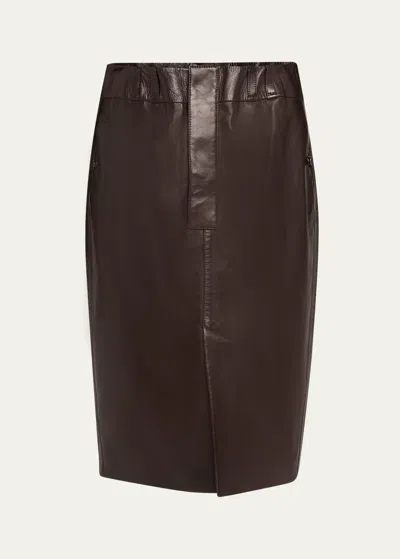 Saint Laurent Leather Pencil Skirt In Taupe Marr