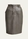 Saint Laurent Leather Pencil Skirt With Patch Pockets In Off White