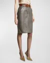 Saint Laurent Leather Pencil Skirt With Patch Pockets In Off White