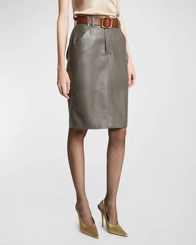 SAINT LAURENT LEATHER PENCIL SKIRT WITH PATCH POCKETS