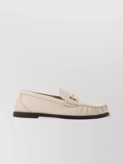 Saint Laurent Le Loafer Gathered Glossed-leather Loafers In Nude