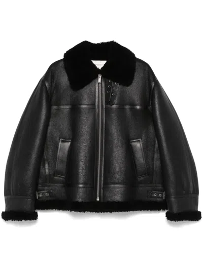 Saint Laurent Leather Bomber Jacket In Noir
