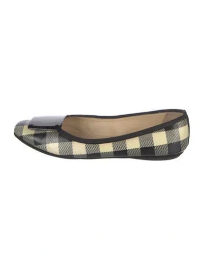 Pre-owned Saint Laurent Leather Plaid Print Ballet Flats In Black