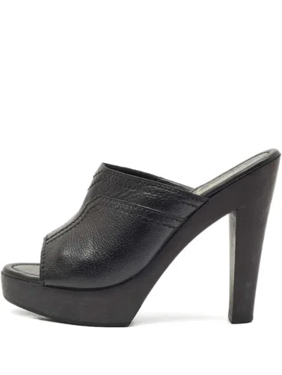 Pre-owned Saint Laurent Leather Platform High-heel Mules In Black