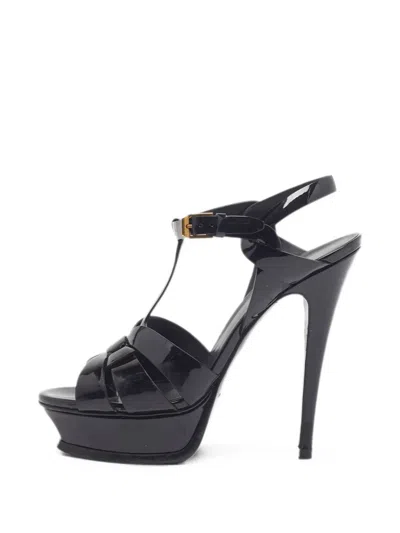 Pre-owned Saint Laurent Leather Platform Sandals In Black