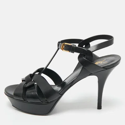Pre-owned Saint Laurent Leather Platform Sandals Size 40 In Black