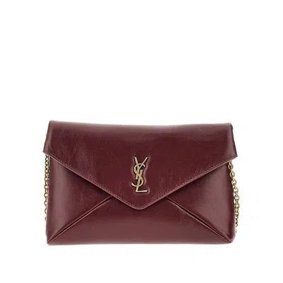 Saint Laurent Leather Pouch With Chain In Burgundy