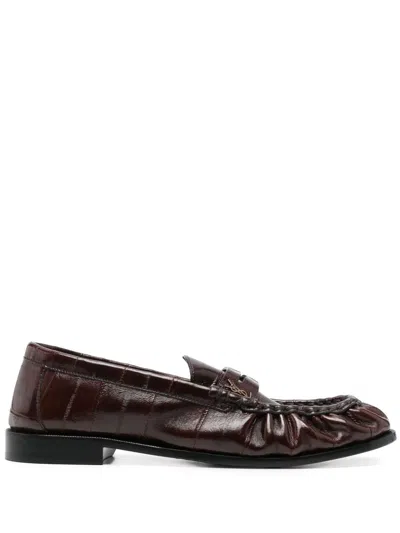 Saint Laurent Leather Print Loafers In Brown