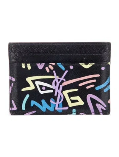 Pre-owned Saint Laurent Leather Printed Card Holder In Black