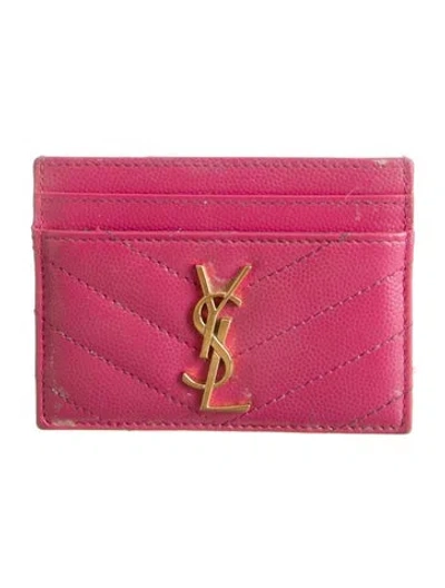 Pre-owned Saint Laurent Leather Printed Card Holder In Pink