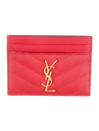 Pre-owned Saint Laurent Leather Printed Card Holder In Red