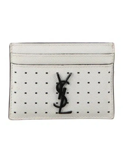Pre-owned Saint Laurent Leather Printed Card Holder In White