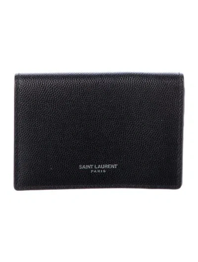 Pre-owned Saint Laurent Leather Printed Compact Wallet In Black