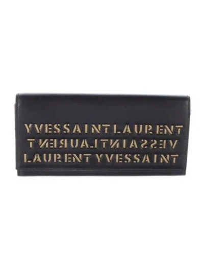 Pre-owned Saint Laurent Leather Printed Continental Wallet In Black