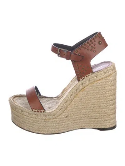 Pre-owned Saint Laurent Leather Printed Espadrilles In Brown