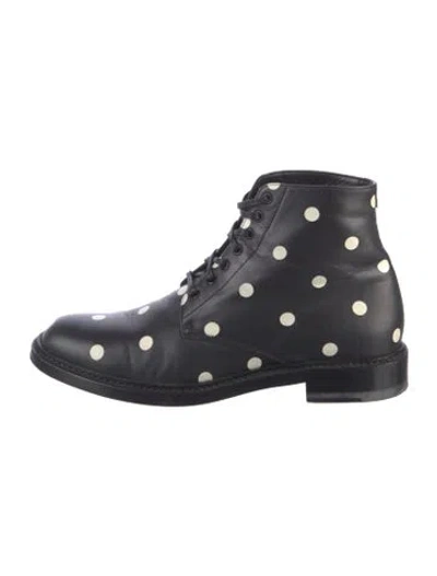 Pre-owned Saint Laurent Leather Printed Lace-up Boots In Black