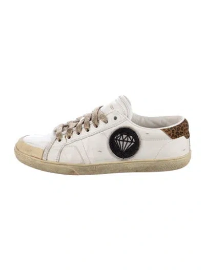 Pre-owned Saint Laurent Leather Printed Sneakers In White