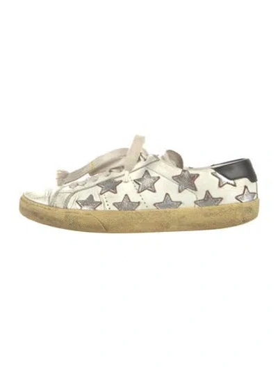 Pre-owned Saint Laurent Leather Printed Sneakers In White
