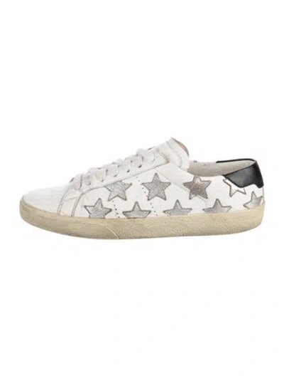 Pre-owned Saint Laurent Leather Printed Sneakers In White