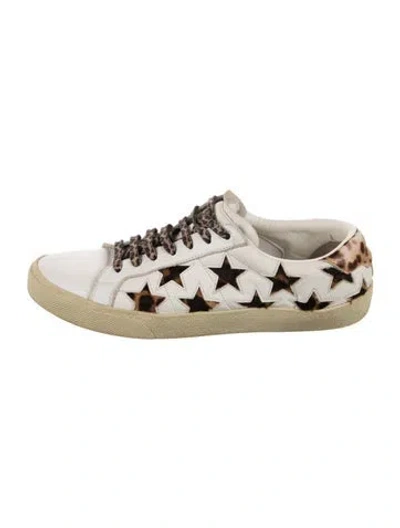 Pre-owned Saint Laurent Leather Printed Sneakers In White