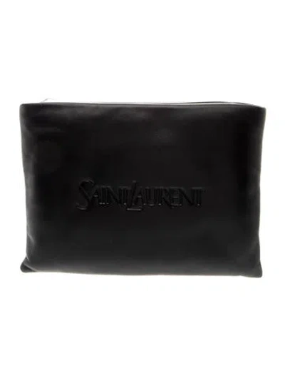 Pre-owned Saint Laurent Leather Puffy Pouch 2023 In Black