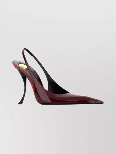 Saint Laurent Leather Pumps With Curved Heel And Glossy Finish In Burgundy