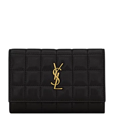 Saint Laurent Leather Quilted Monogram Wallet In Black