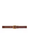 Saint Laurent Leather Rectangular Buckle Belt In Beige