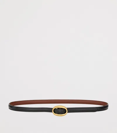 Saint Laurent Leather Reversible Oval-buckle Belt In Black