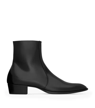 Saint Laurent Leather Roman Ankle Boots In Black