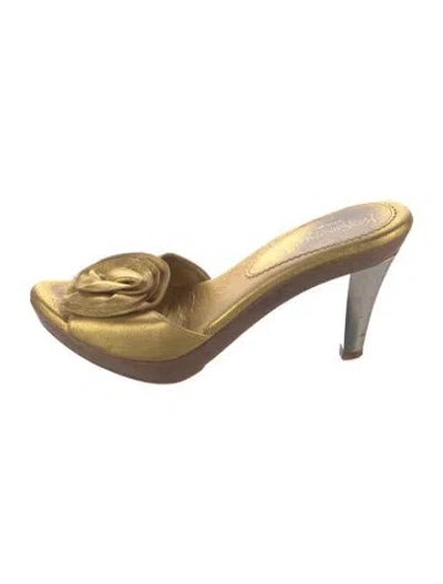 Pre-owned Saint Laurent Leather Ruffle Embellishment Mules