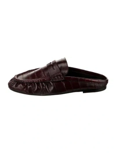 Pre-owned Saint Laurent Leather Ruffle Embellishment Mules In Burgundy